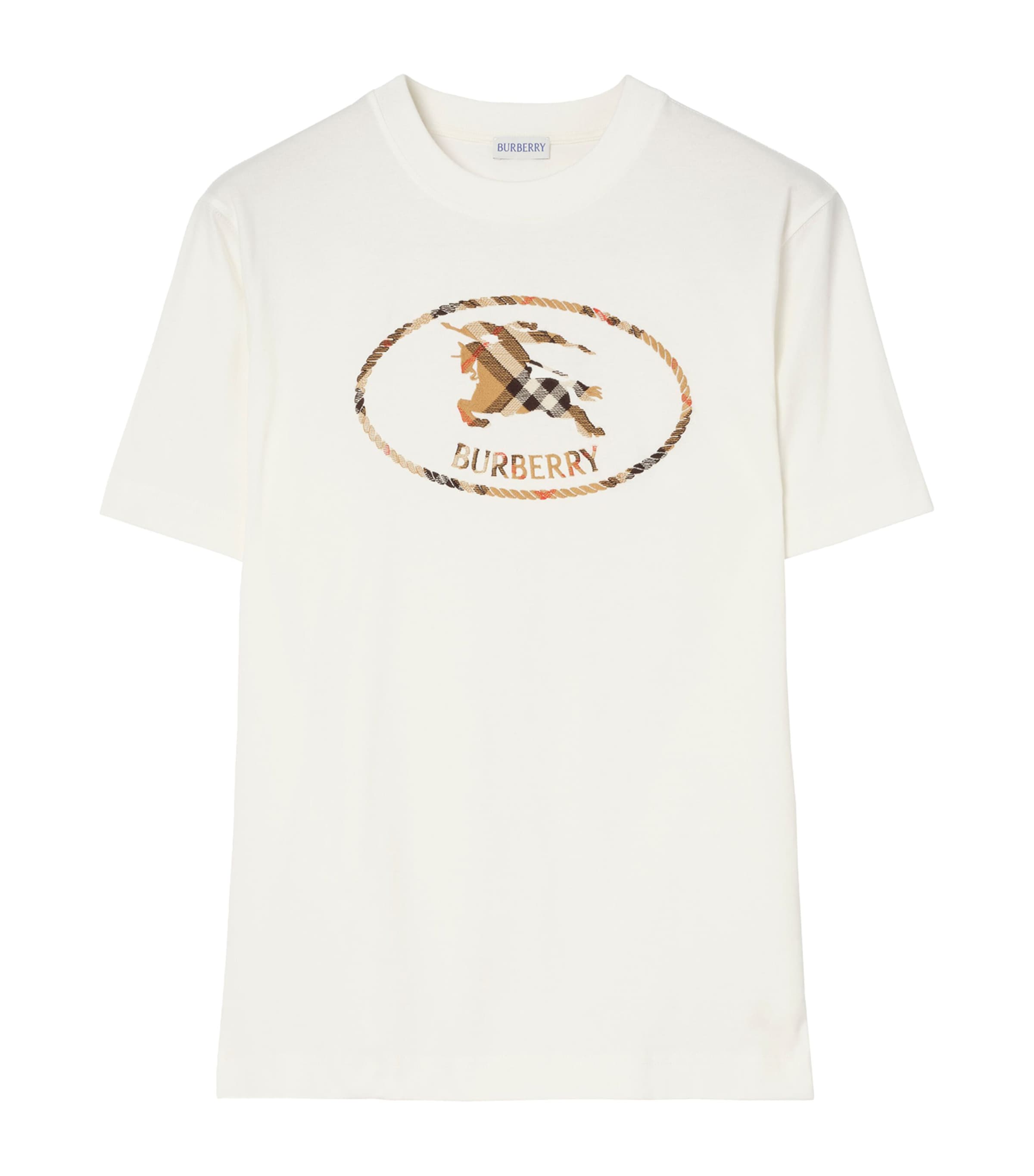 Burberry Mens Check EKD Embroidered T-Shirt Chalk Image 1