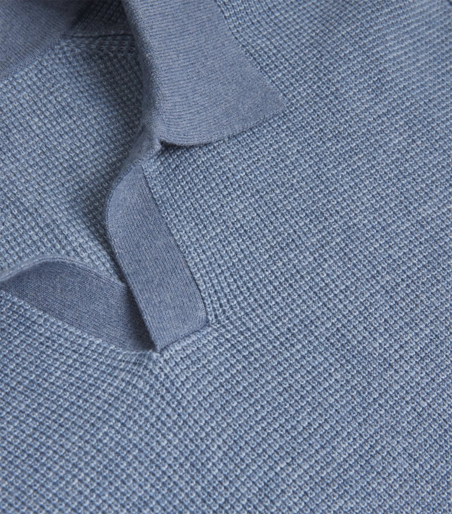 Cotton-Cashmere Johnny-Collar Polo Shirt RIPPLE/RAIN-454LRC Image 5