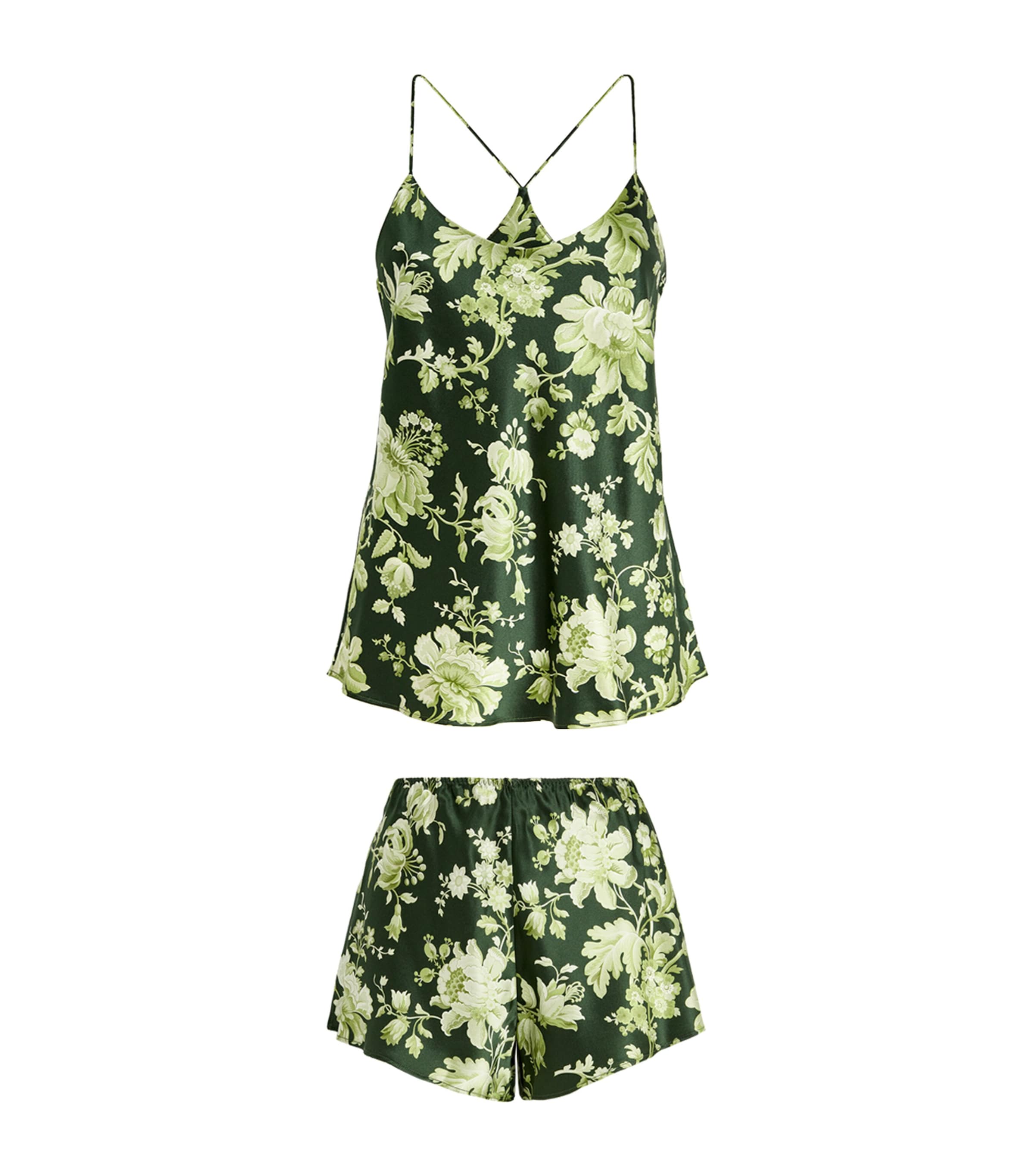 Olivia Von Halle Silk Bella Ares Floral Pyjama Set In Green