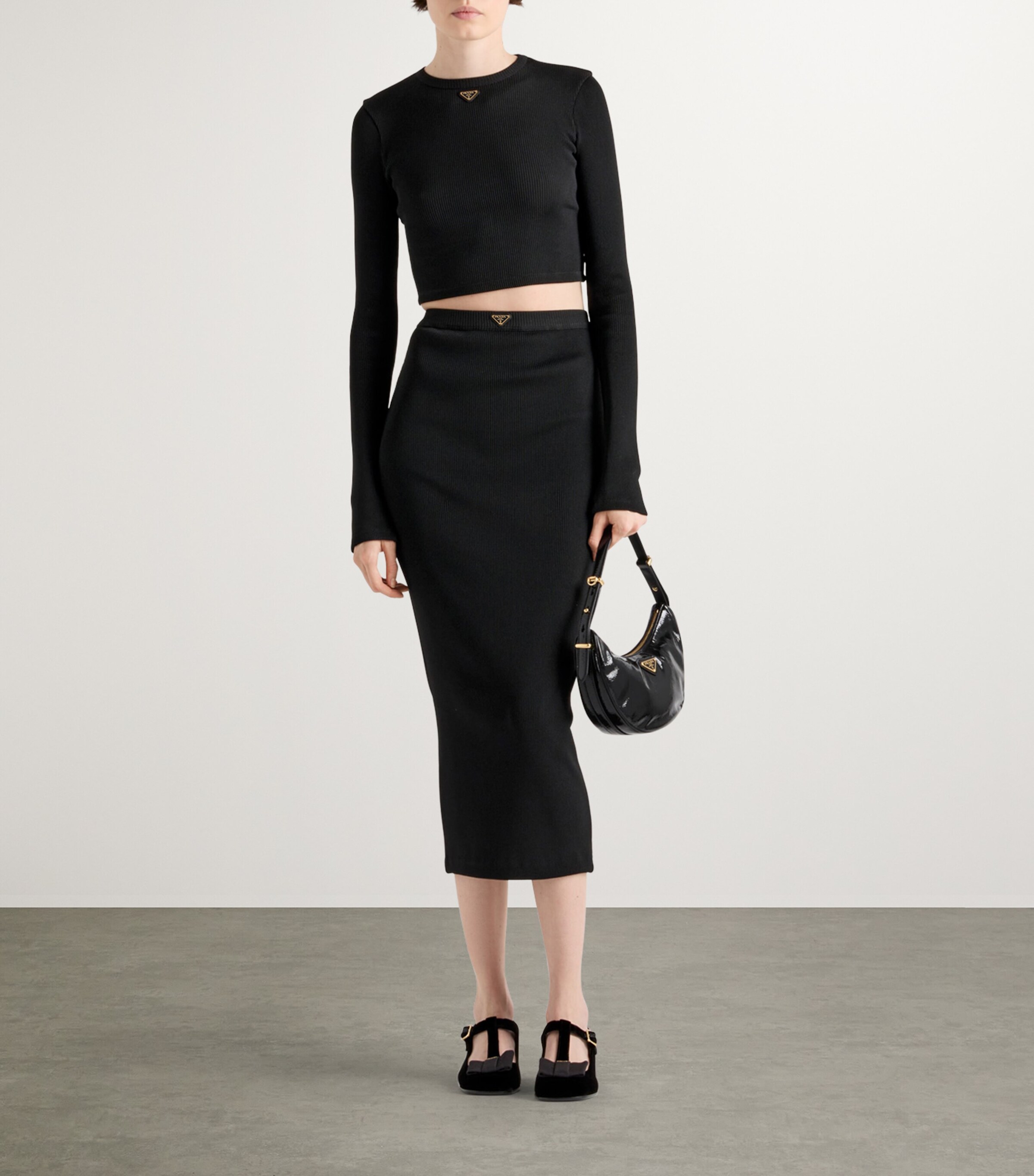 PRADA Ribbed midi skirt Black SS25【新作】 PRADA Ribbed midi skirt Black SS25【新作】
