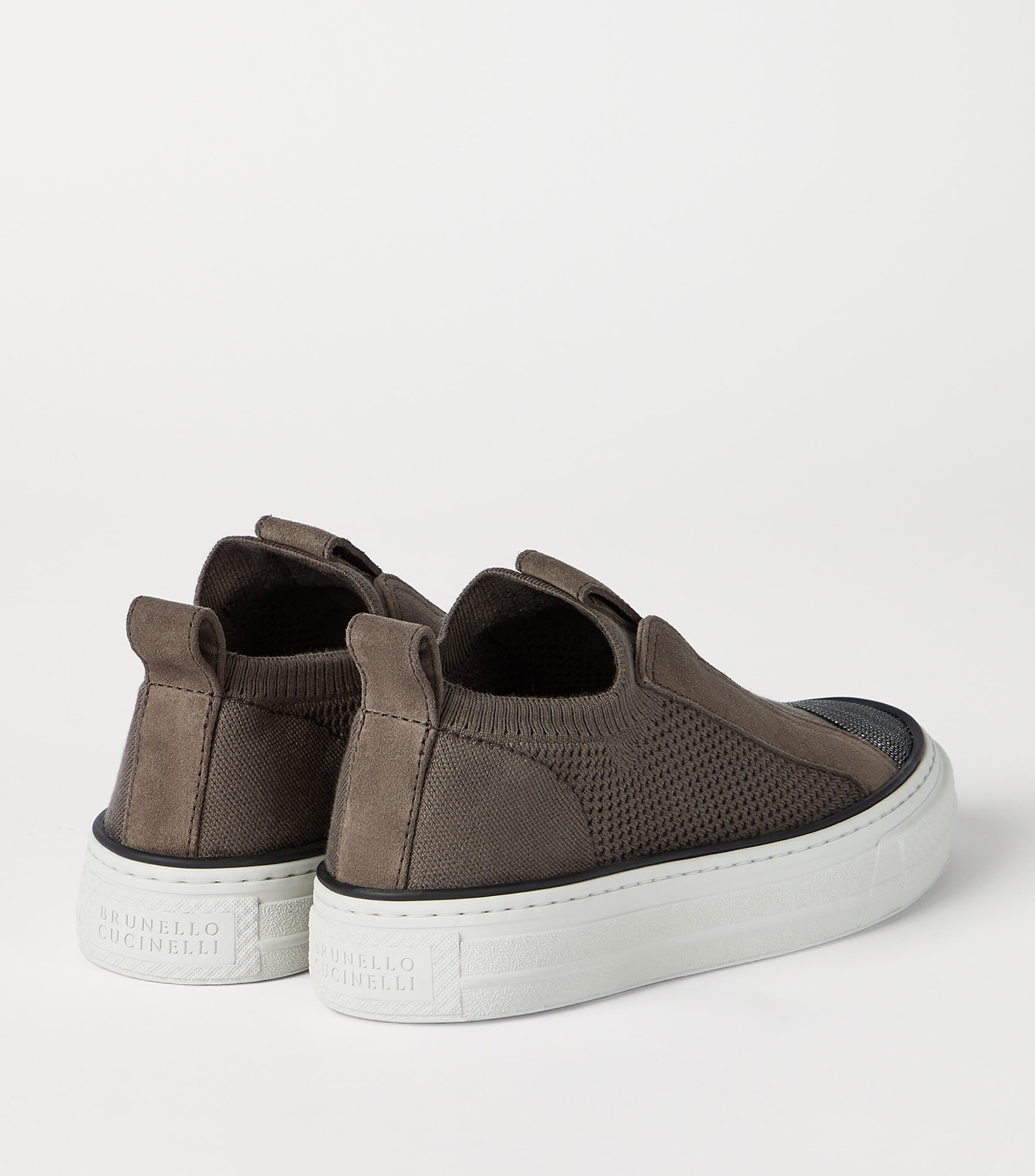 Brunello Cucinelli Knitted Suede-Trim Sneakers Image 4
