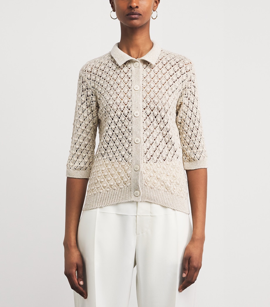 Eleventy Womens Linen-Cotton-Silk-Blend Knitted Shirt Avorio Image 4