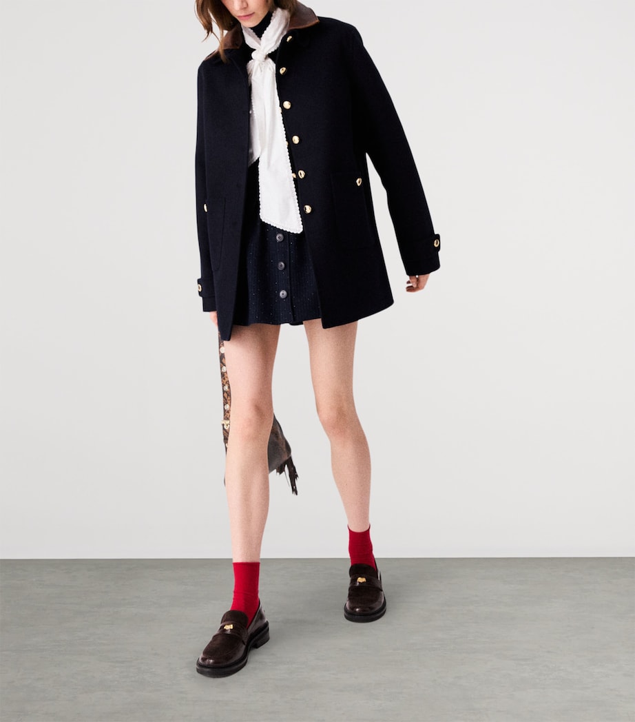 Maje Womens Wool-Blend Collared Jacket Navy Image 5