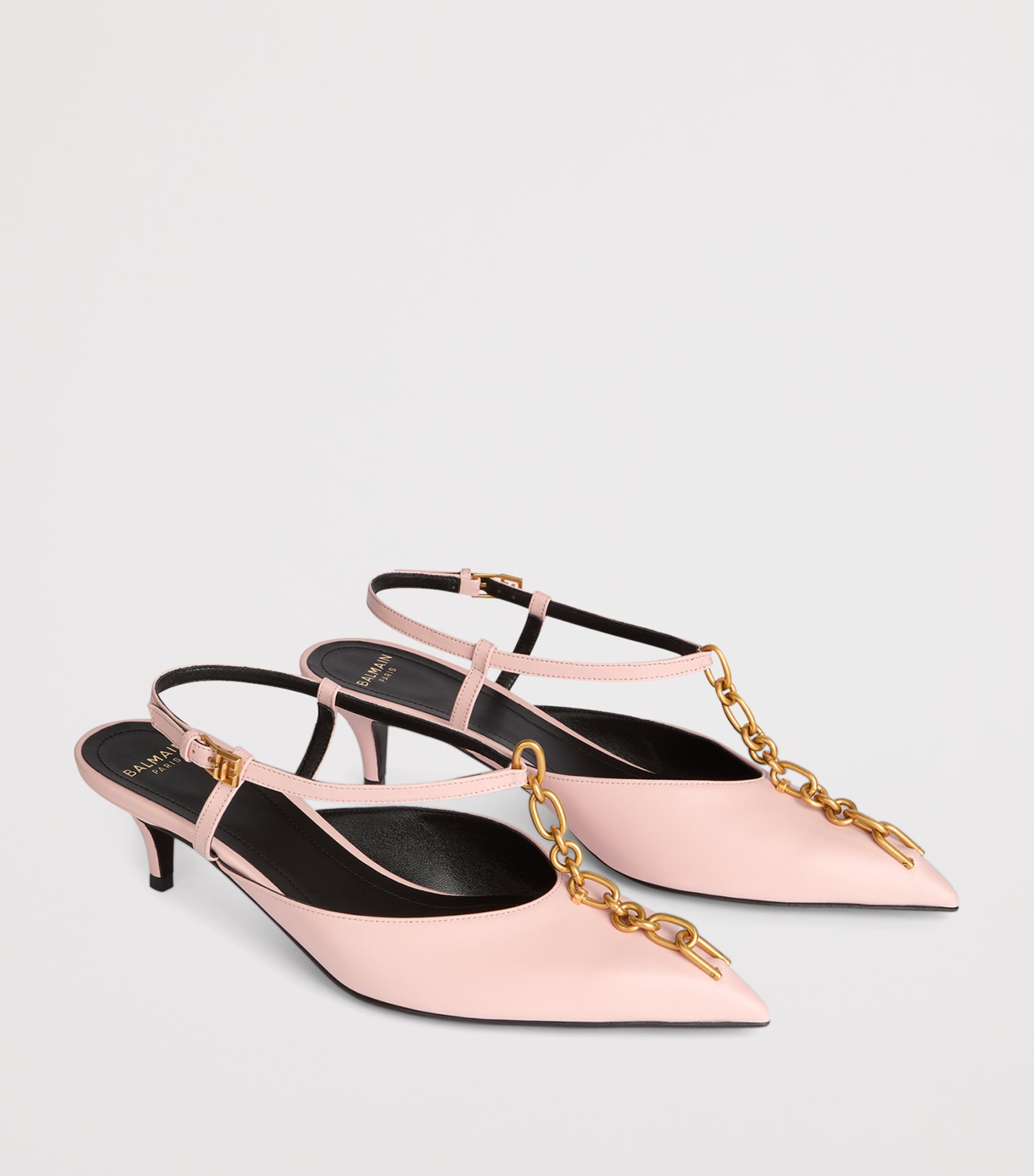 Balmain Calfskin Sync Slingback Heels 45 Rose Pale Image 3