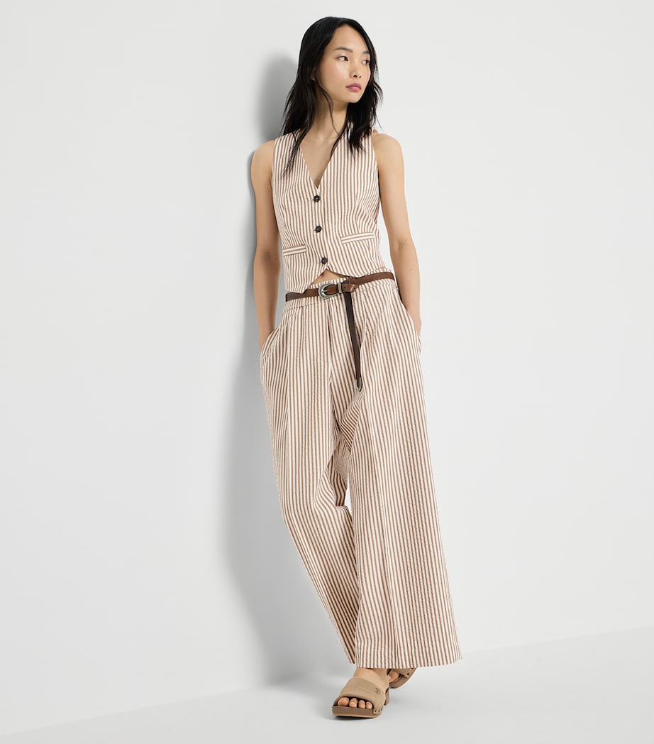Brunello Cucinelli Womens Techno-Cotton Stripe Wide-Leg Trousers Image 4