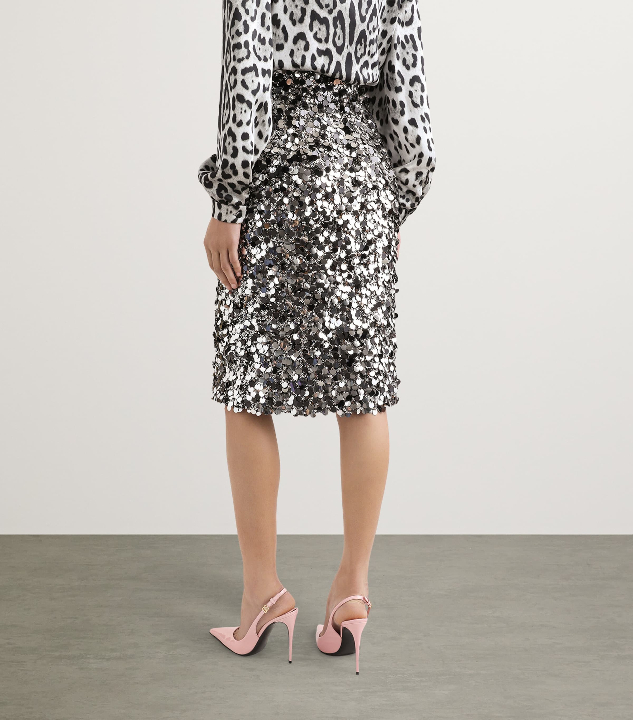 Embellished Sequin Midi Skirt S0998-SILVER Image 4