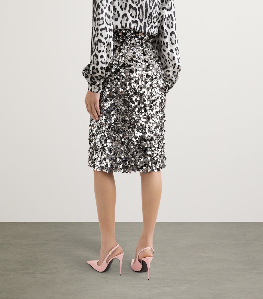 Embellished Sequin Midi Skirt S0998-SILVER Image 4