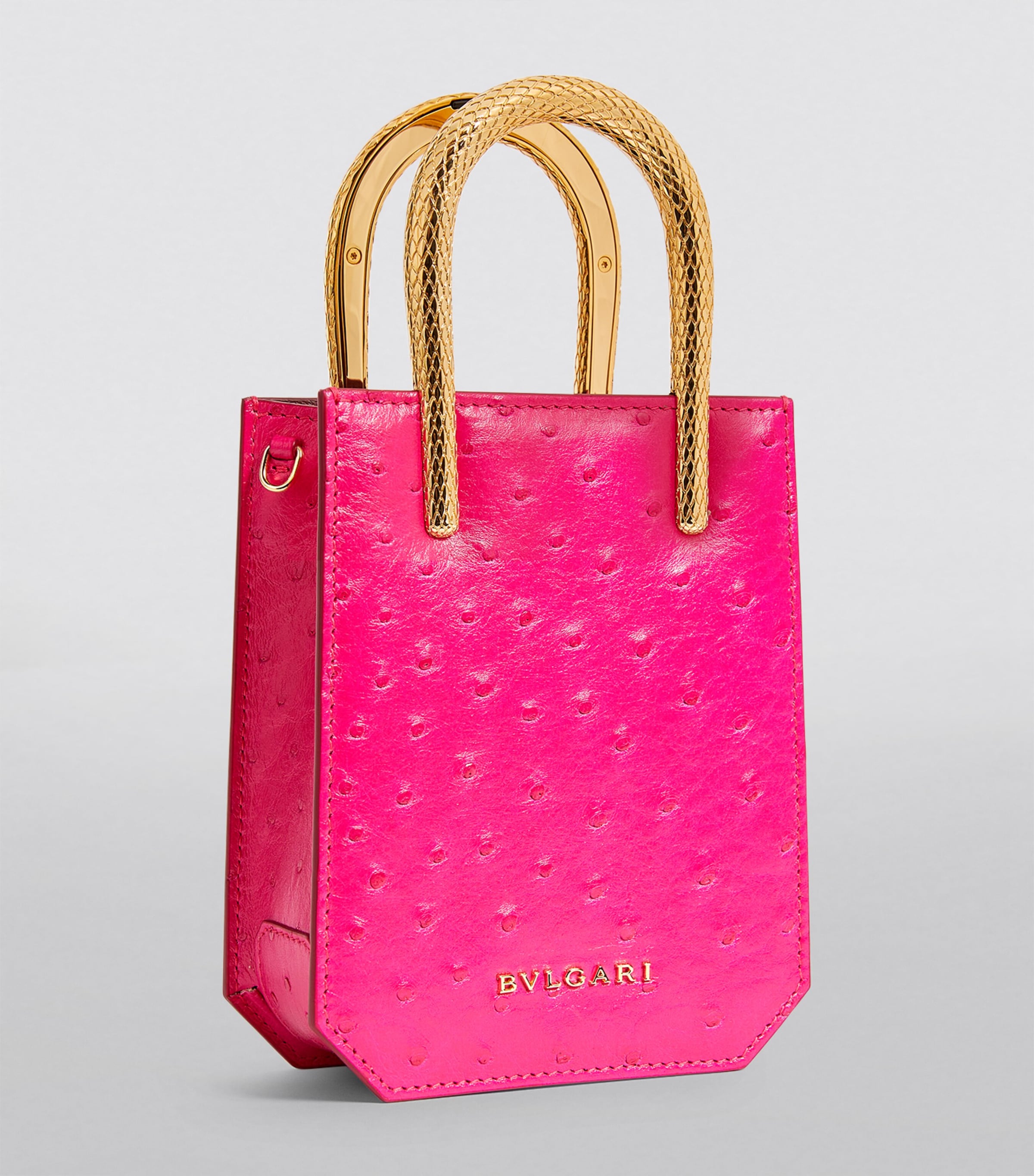 Bvlgari Pink Ostrich Leather Serpentine Cross-Body Bag | Harrods UK