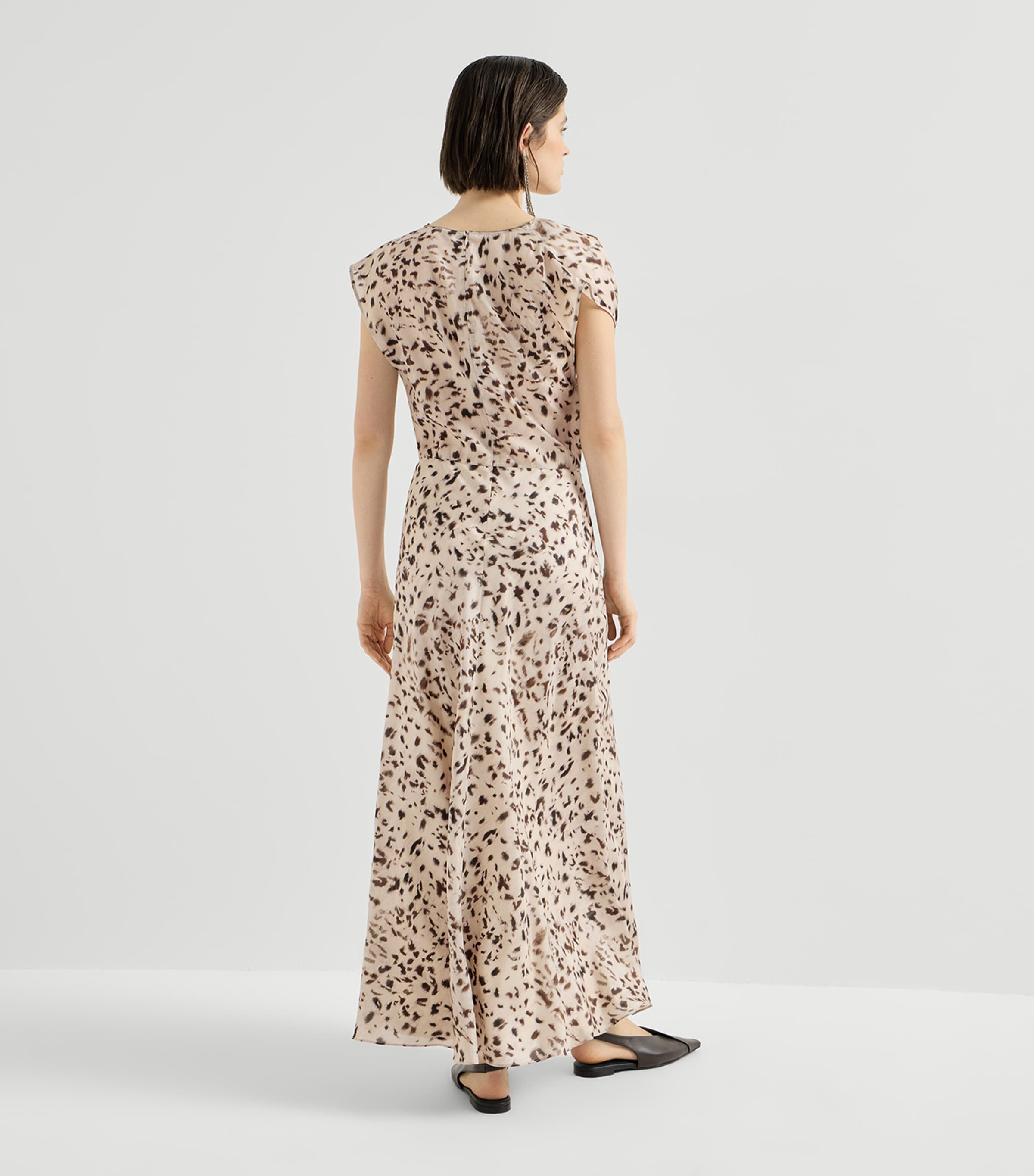 Brunello Cucinelli Womens Silk Pongee Lynx Print Maxi Dress Beige+brown Image 5