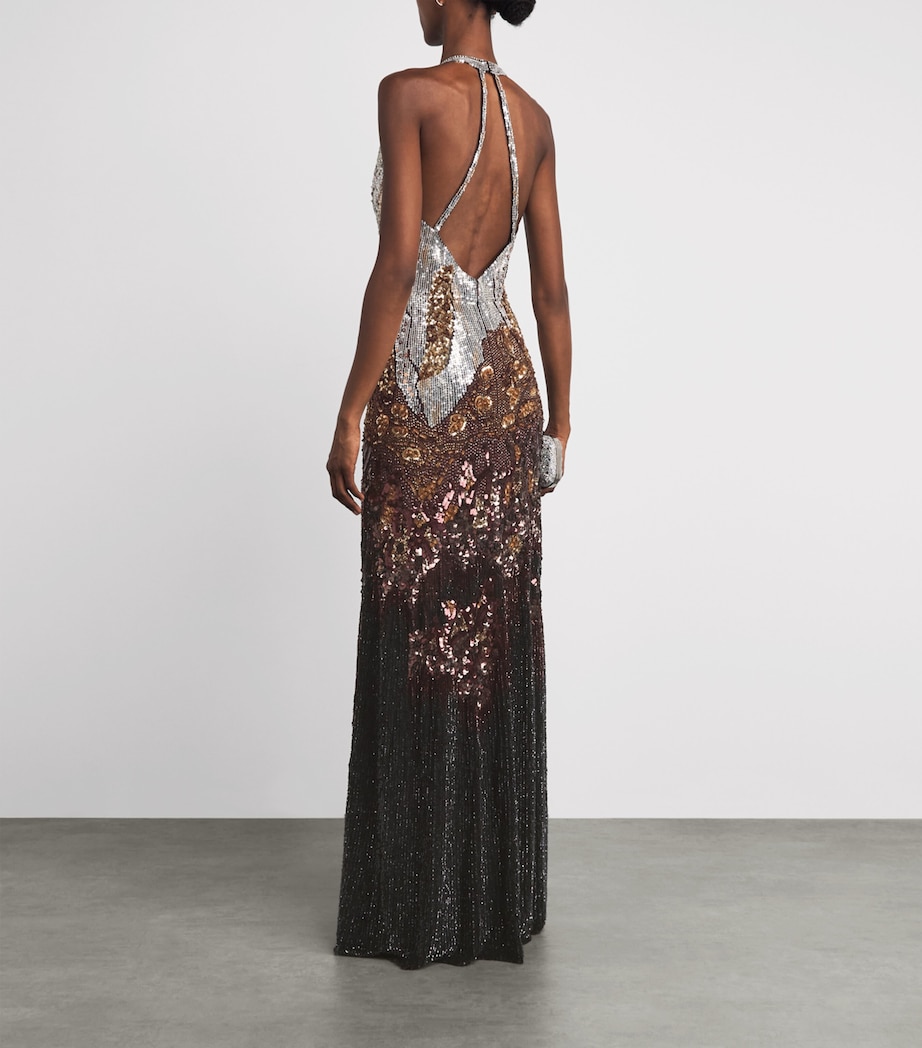 Jenny Packham Womens Embellished Wild Rose Gown Cacao Image 4