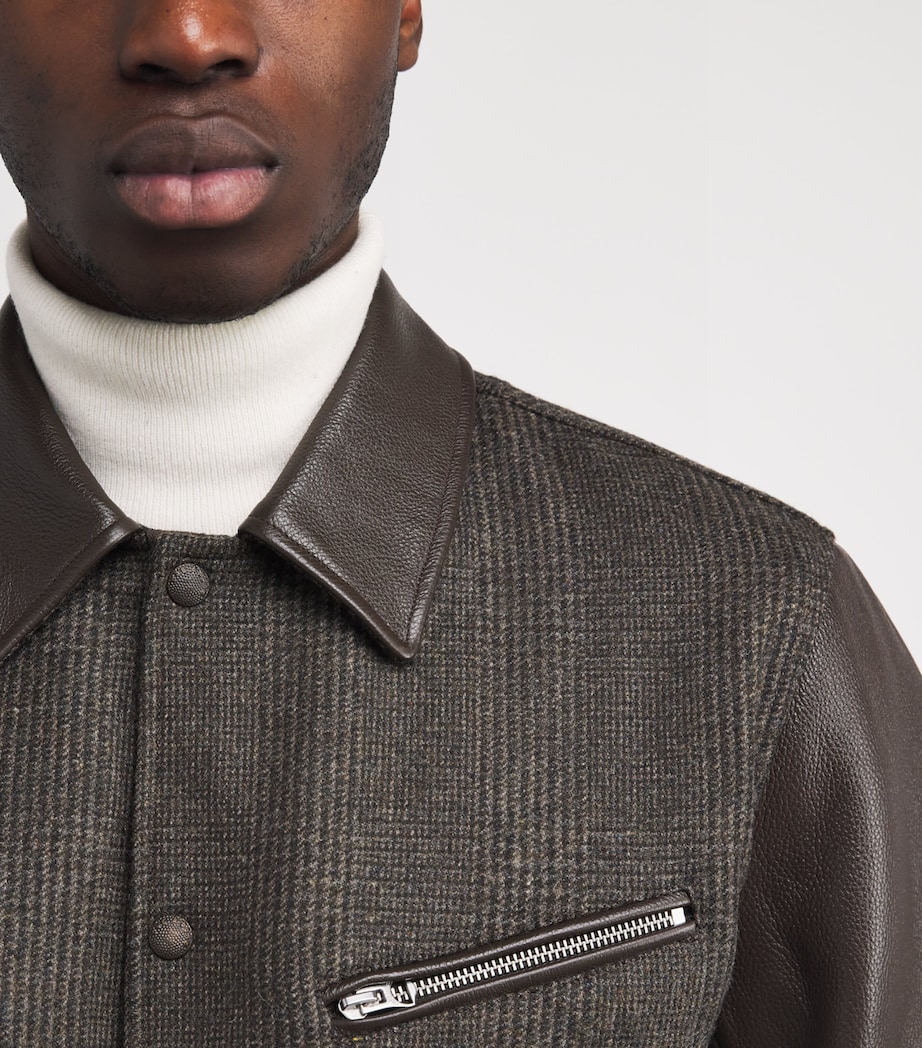 Wool Leather-Trim Bomber Jacket BROWN Image 6