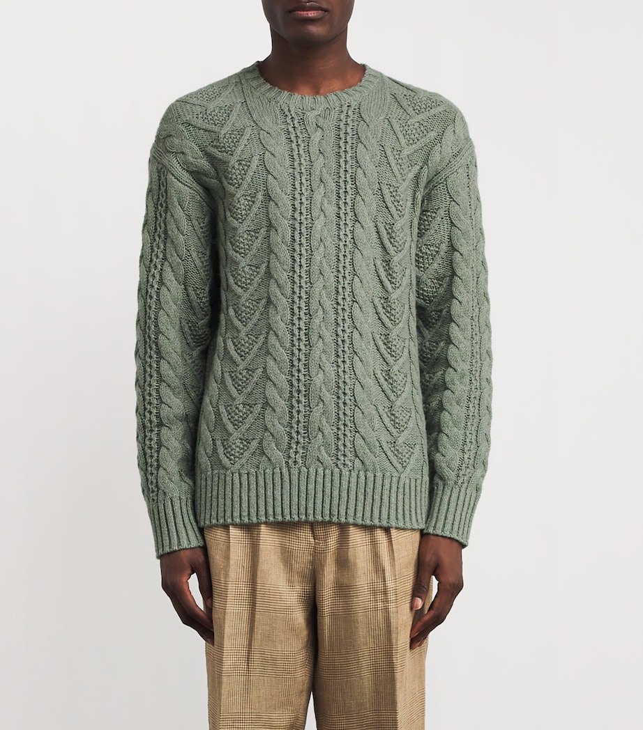 Cotton-Blend Fisherman’s Sweater GREEN Image 3