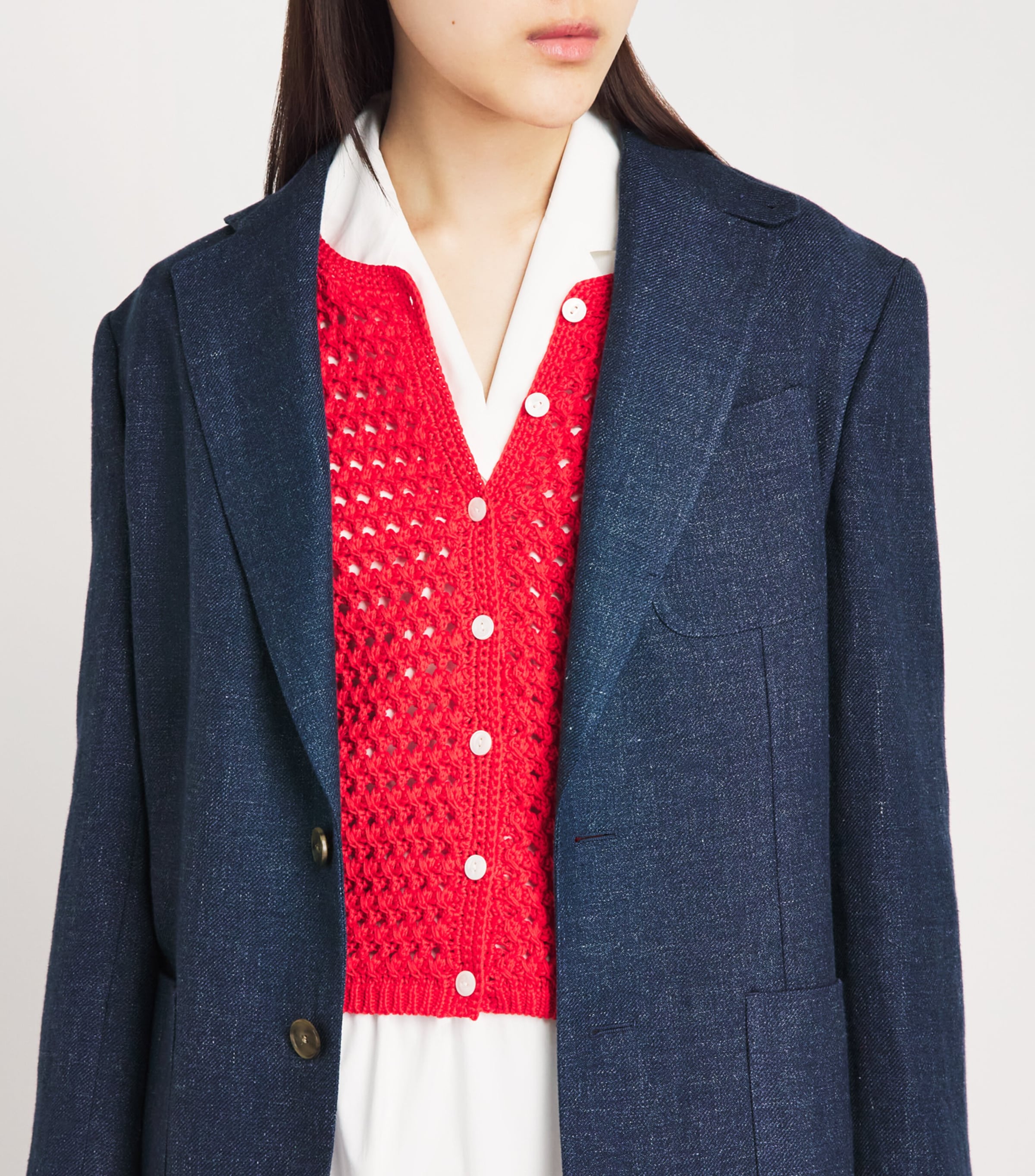 Polo Ralph Lauren Womens Linen-Cotton Single-Breasted Blazer Blue Melange Image 3