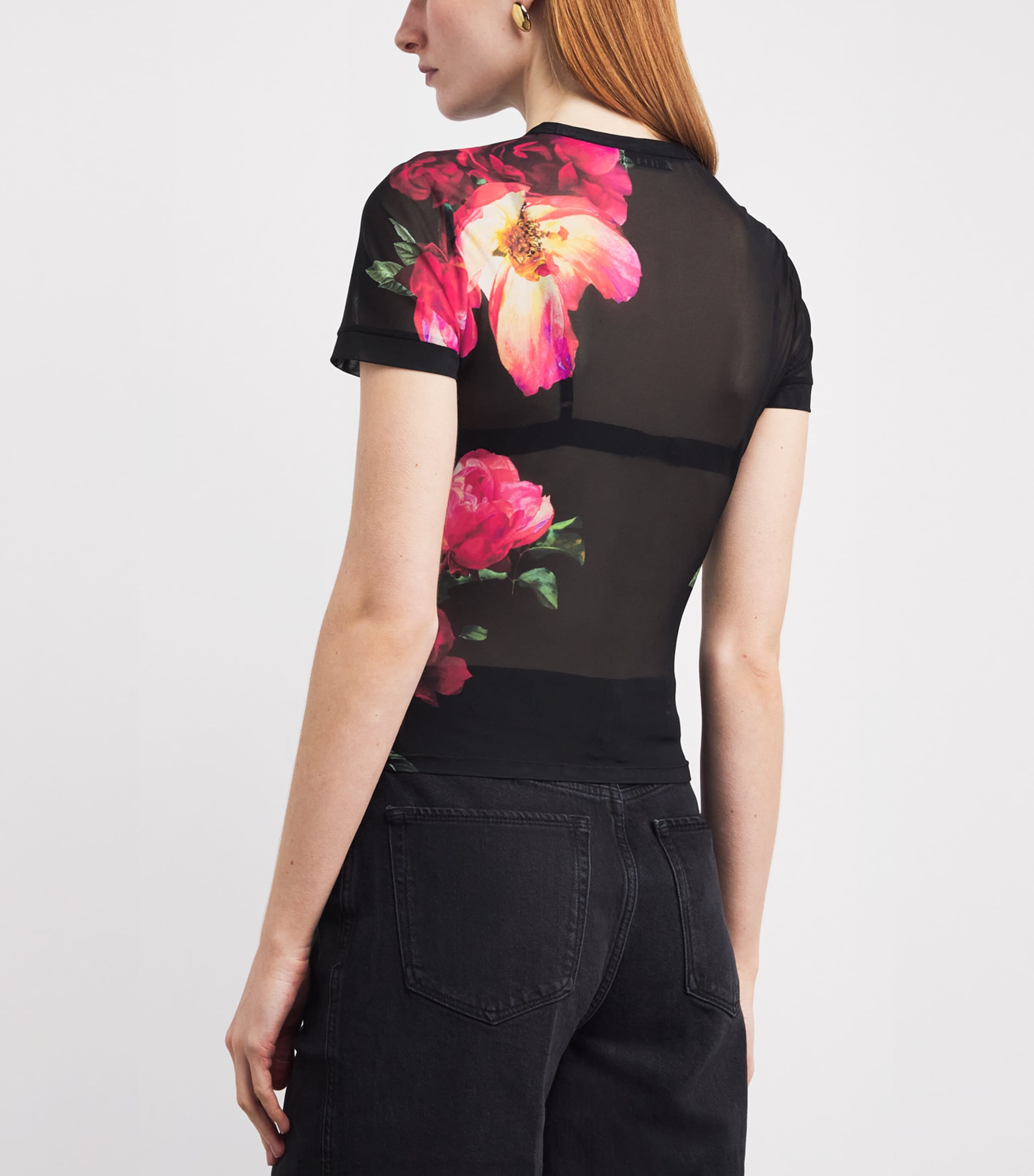 Alice+Olivia Womens Mesh Floral Tess T-Shirt Strngth Blck Image 4