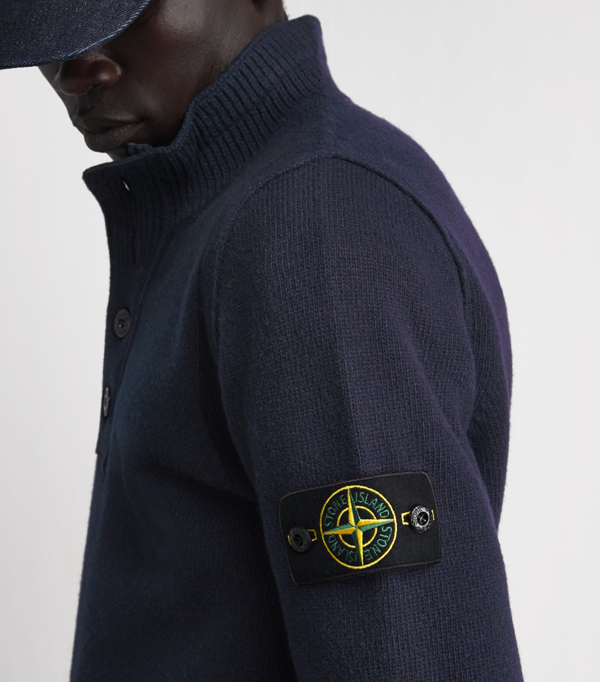 Stone Island Mens Wool-Blend Button-Up Sweater Image 3