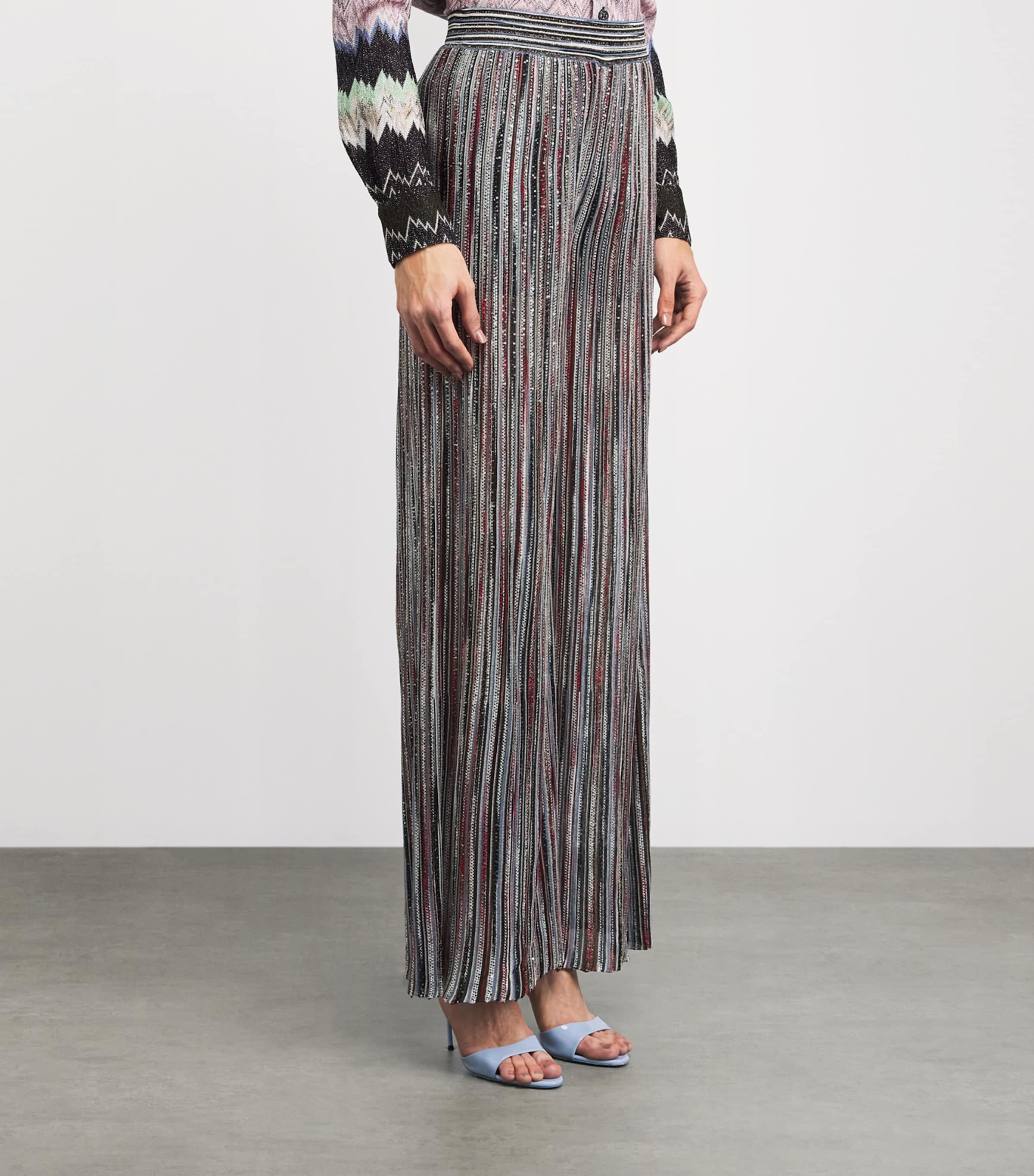 Missoni Womens Knitted Sequin Stripe Trousers Smsmb Drk W Red /blu Image 4
