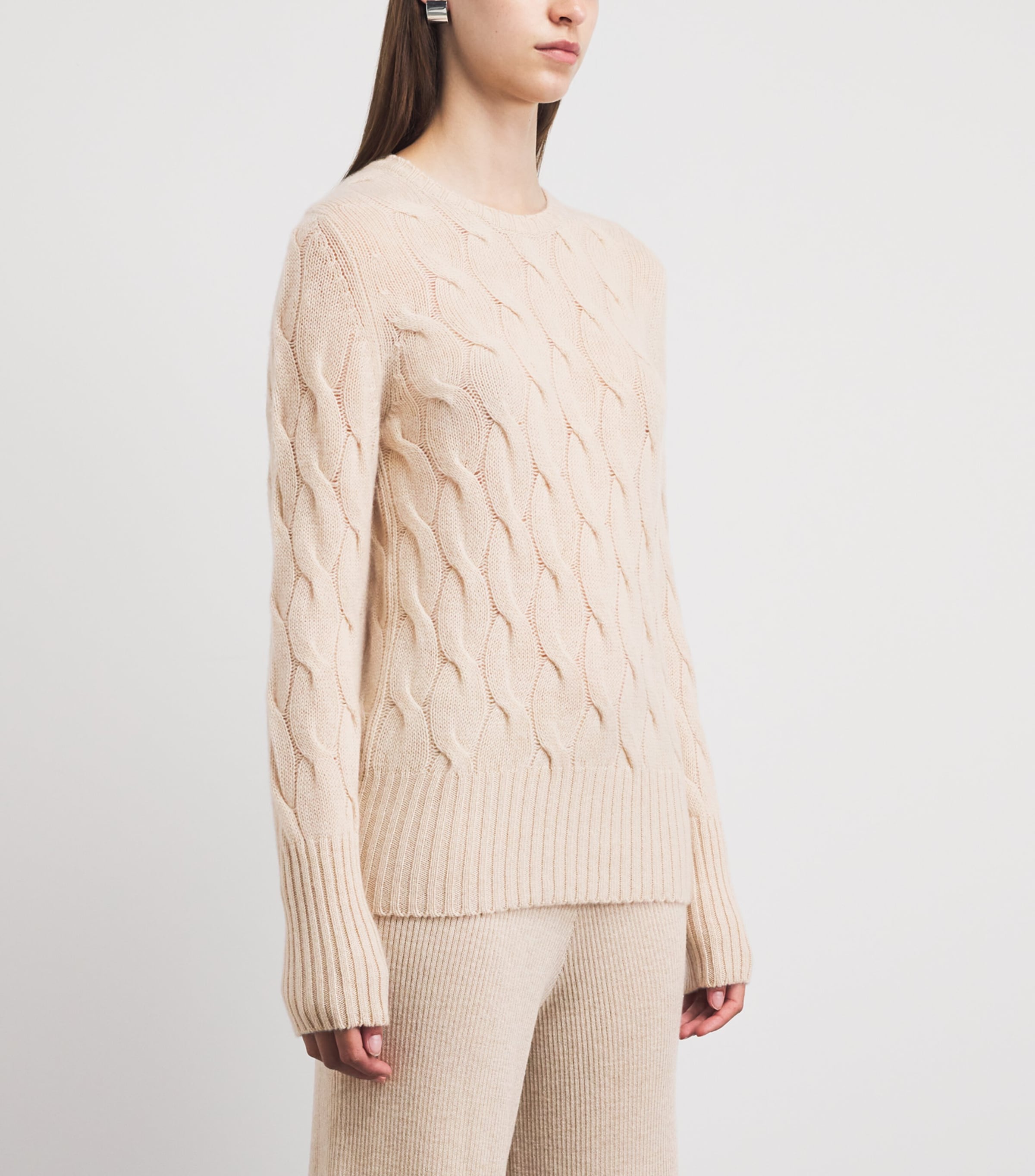 Johnstons Of Elgin Womens Cashmere Cable-Knit Sweater Natural Image 4