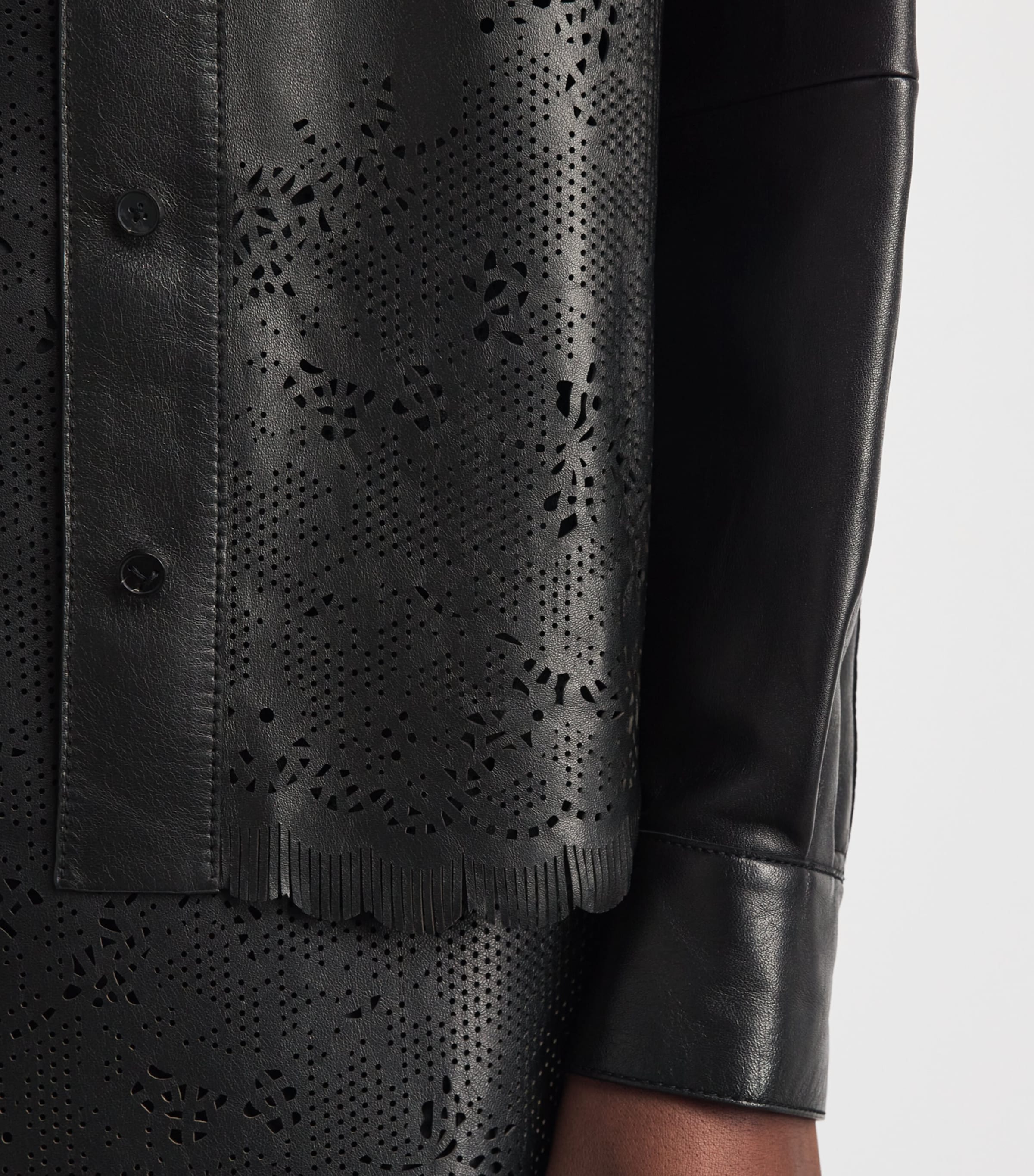 Lafayette 148 Womens Lambskin Laser-Cut Shirt Black Image 3