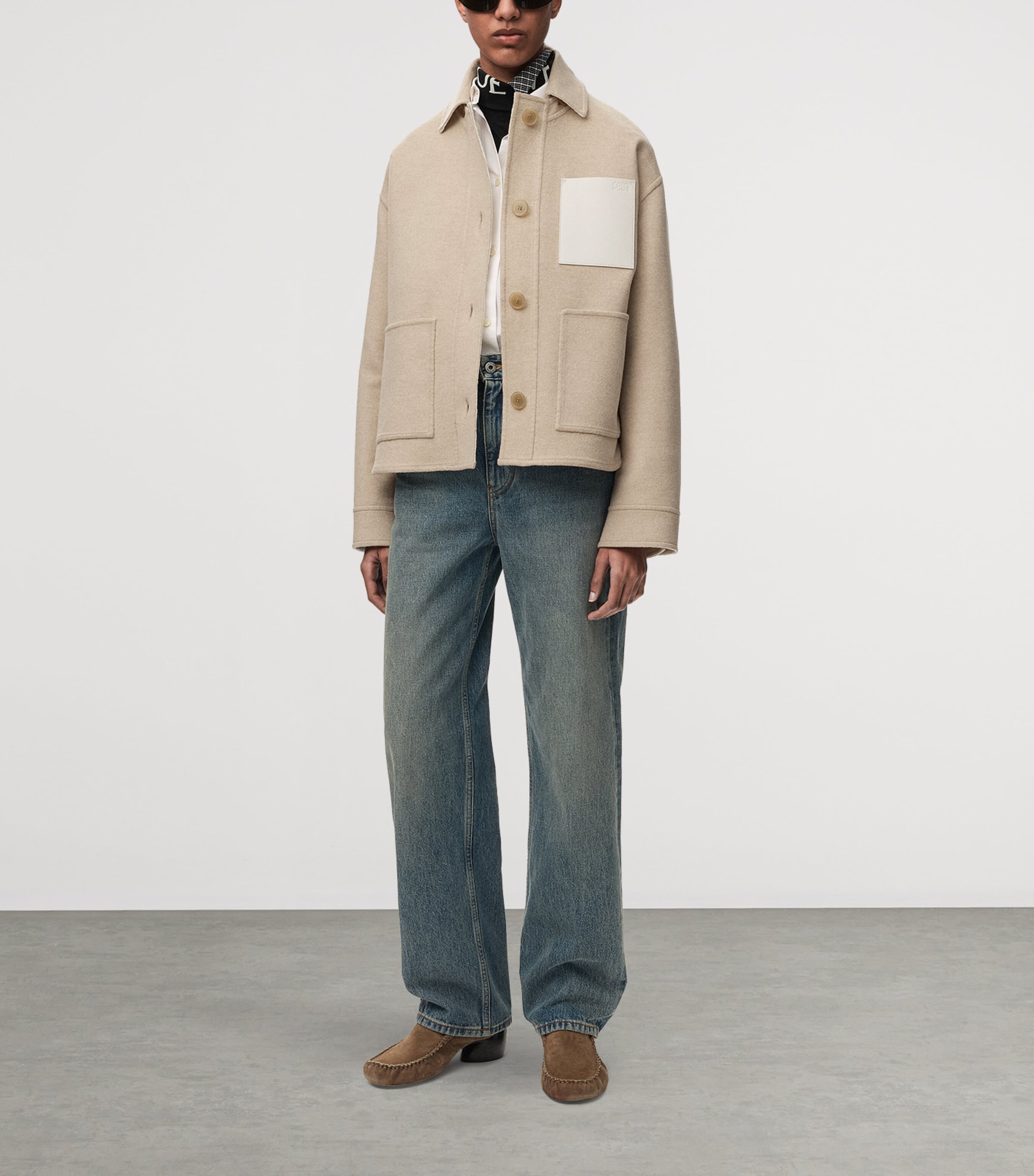 LOEWE Womens Wool-Cashmere Workwear Jacket Beige/white Image 2
