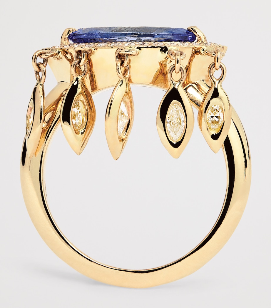 Yellow Gold, Diamond and Tanzanite Evil Eye Shaker Ring YELLOW GOLD Image 3