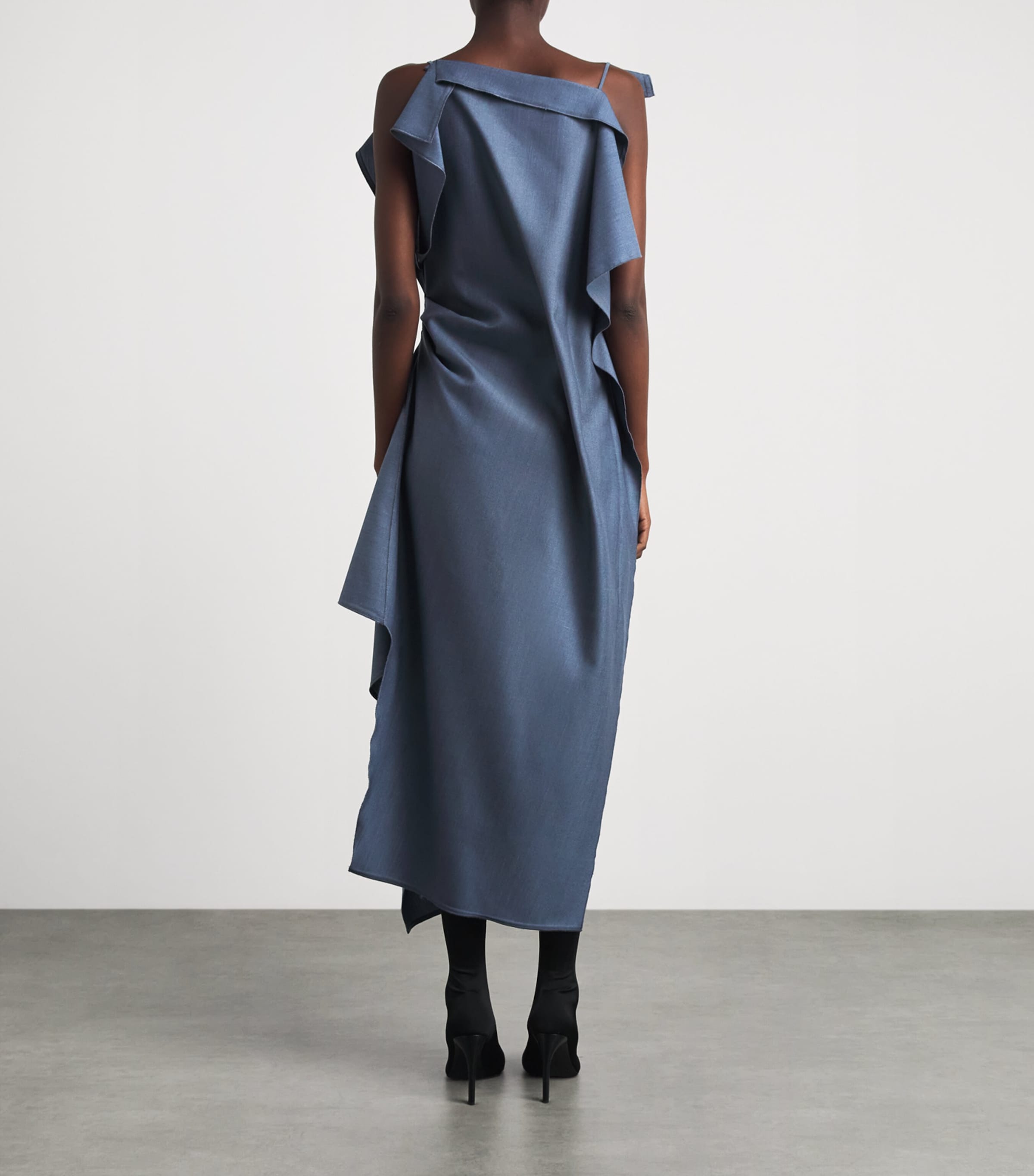 Victoria Beckham Womens Wool Draped Midi Dress Storm Blue Image 4
