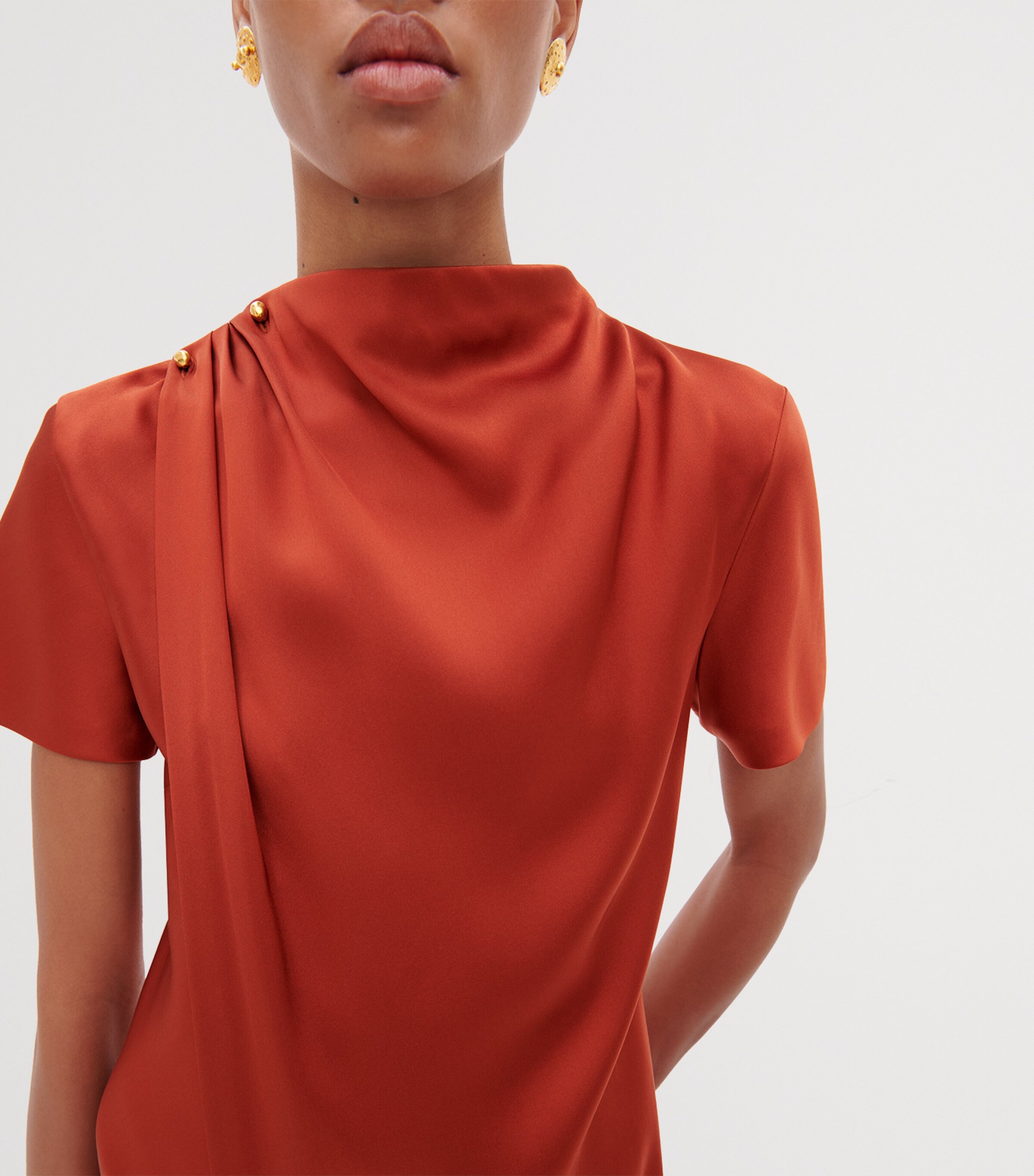 Schiaparelli Womens Silk Scarf Midi Dress Rust Image 4