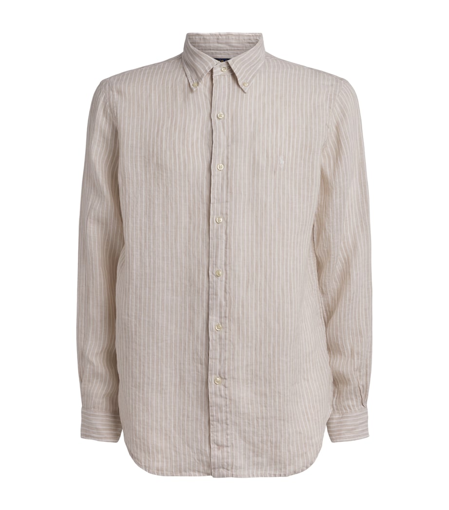 Polo Ralph Lauren Mens Linen Custom-Fit Stripe Shirt Cstl Beige Wht Image 1