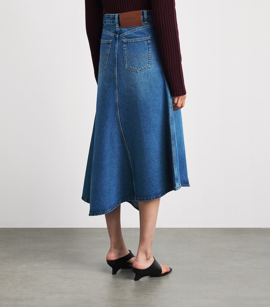 Victoria Beckham Womens Asymmetric Panelled Denim Midi Skirt Mid Blue Wash Image 5
