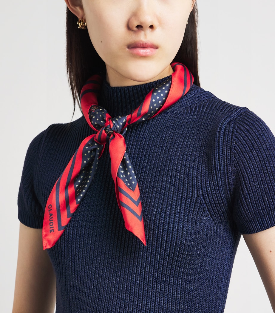 Claudie Pierlot Silk Polka-Dot Square Scarf Dark Print Image 2