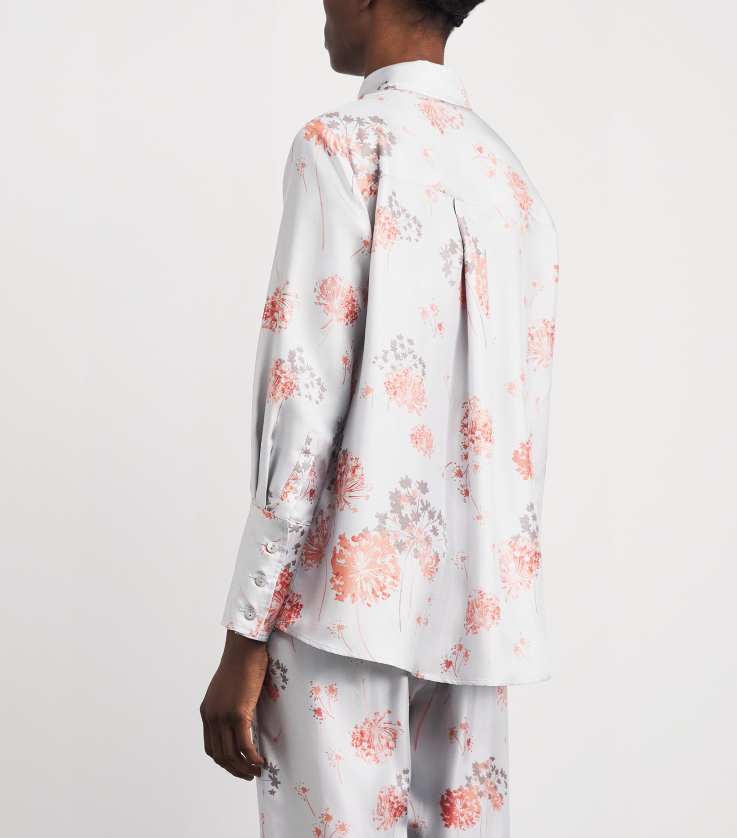 Colombo Womens Silk Floral Shirt Flower Print Blue Sky Image 5