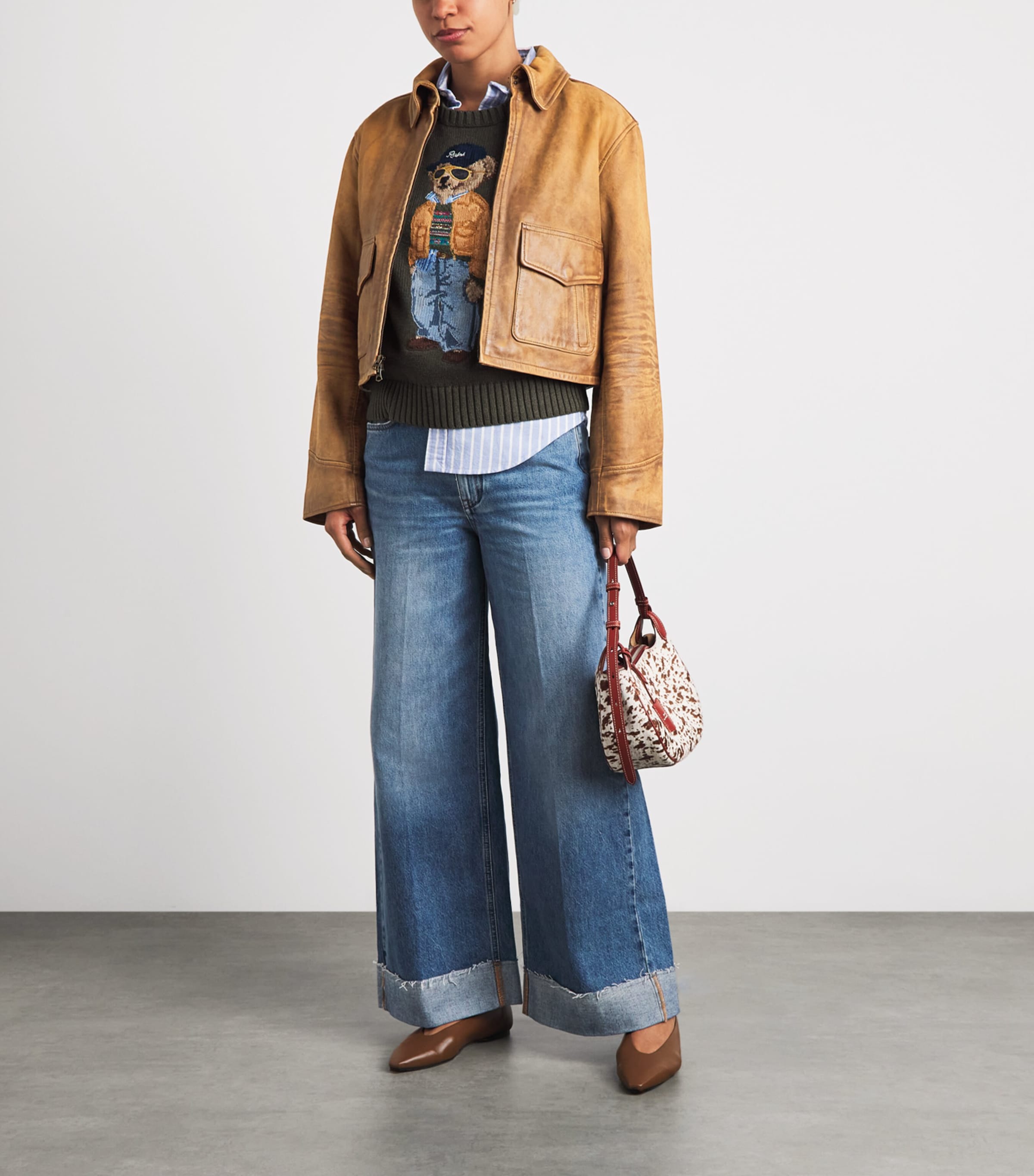 Polo Ralph Lauren Womens Distressed Leather Jacket Light Brown Image 2