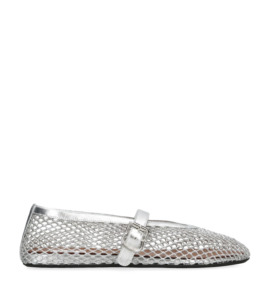 Alaïa Leather Mesh Ballet Flats Silver Image 1