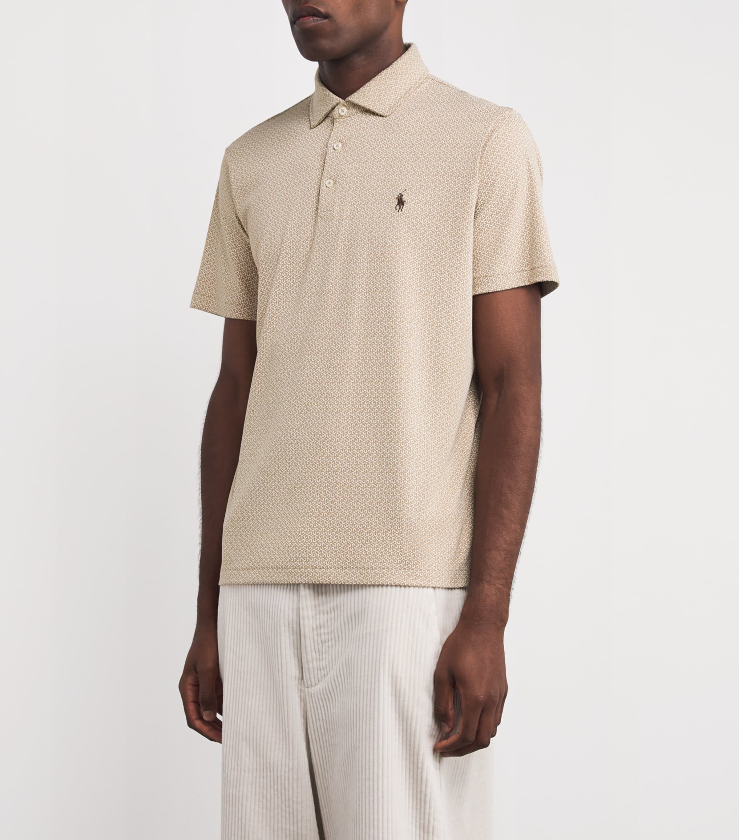 Polo Ralph Lauren Mens Cotton Geometric Polo Pony Polo Shirt Brown Image 3