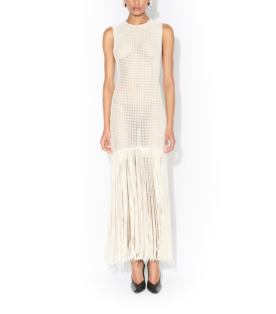 Alaïa Womens Fringed Midi Dress Blanc Naturel Image 2