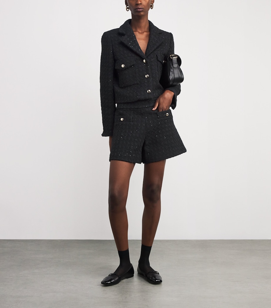 Sequinned Tweed Cropped Jacket BLACK Image 2