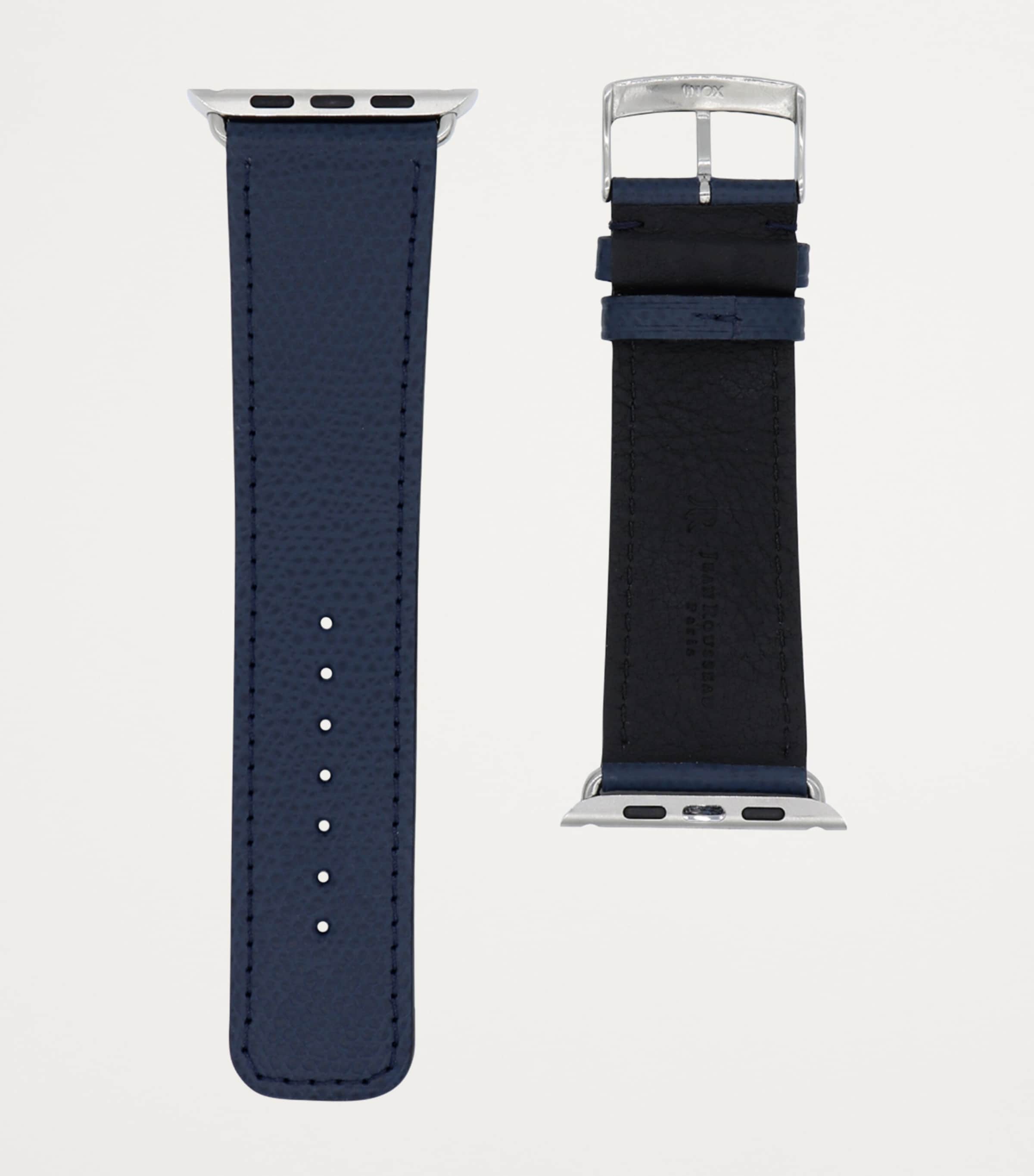 Jean Rousseau Leather Apple Watch Strap (42mm) Blue Image 3