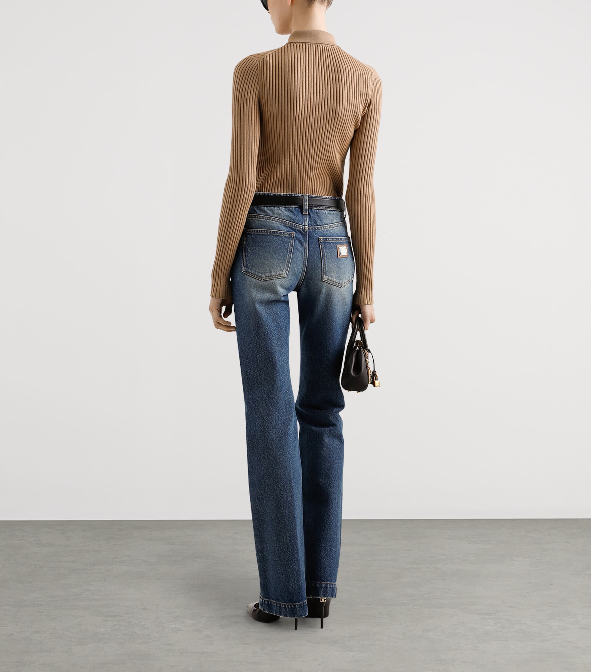 Virgin Wool-Blend Polo Sweater M2366-MEDIUM BEIGE Image 3