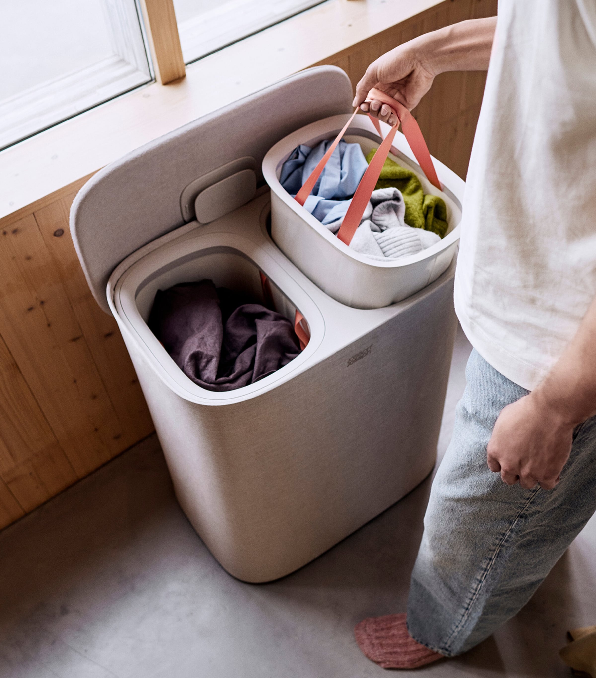 Joseph Joseph Total 2 Twin Laundry Basket (90L) Pale Mushroom Image 13