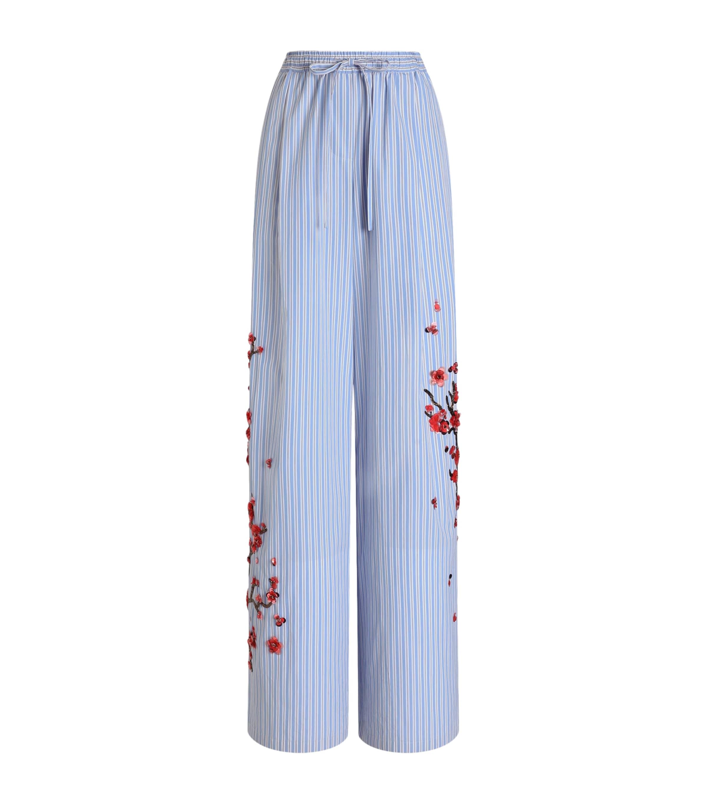 Dolce&Gabbana Womens Cotton-Silk Stripe Embellished Trousers Embr Image 1