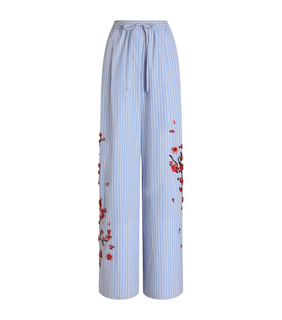 Dolce&Gabbana Womens Cotton-Silk Stripe Embellished Trousers Embr Image 1