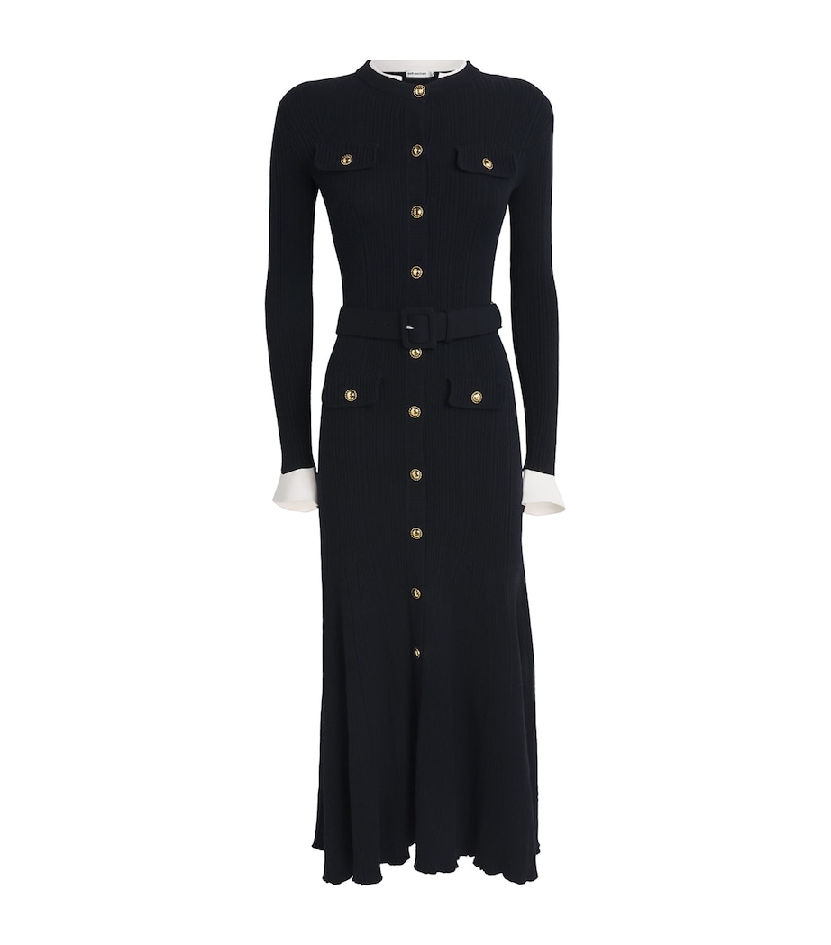 Rib-Knit Belted Midi Dress NAVY Image 1