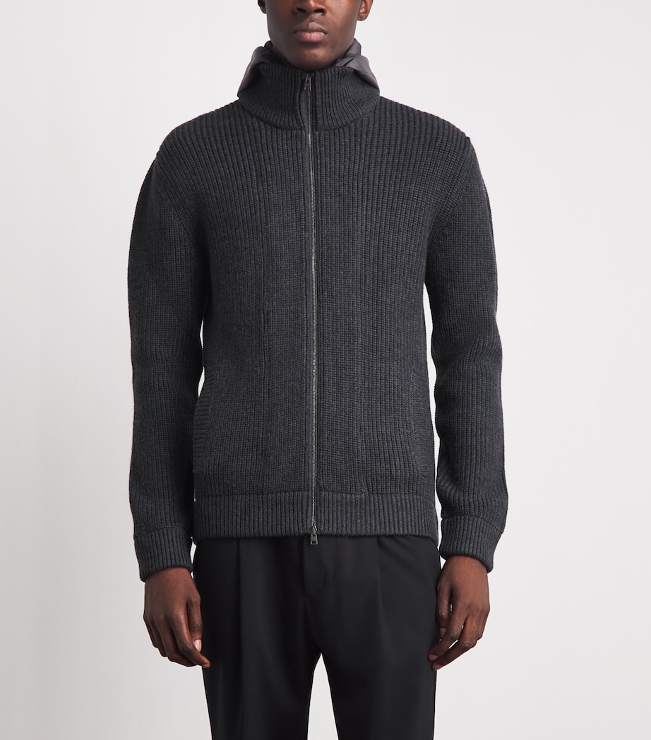 Herno Mens Virgin Wool Ribbed Hybrid Jacket Antracite Image 4