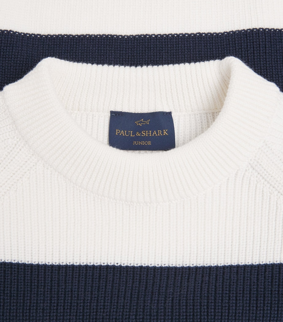 Paul & Shark Cotton Stripe Sweater (8-14 Years) Off White/blue Image 3