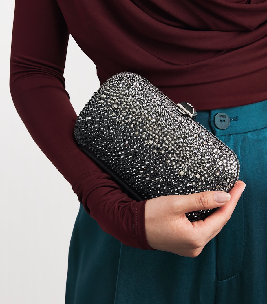 Satin Embellished Clutch Bag 0106 BLACK SATIN Image 2