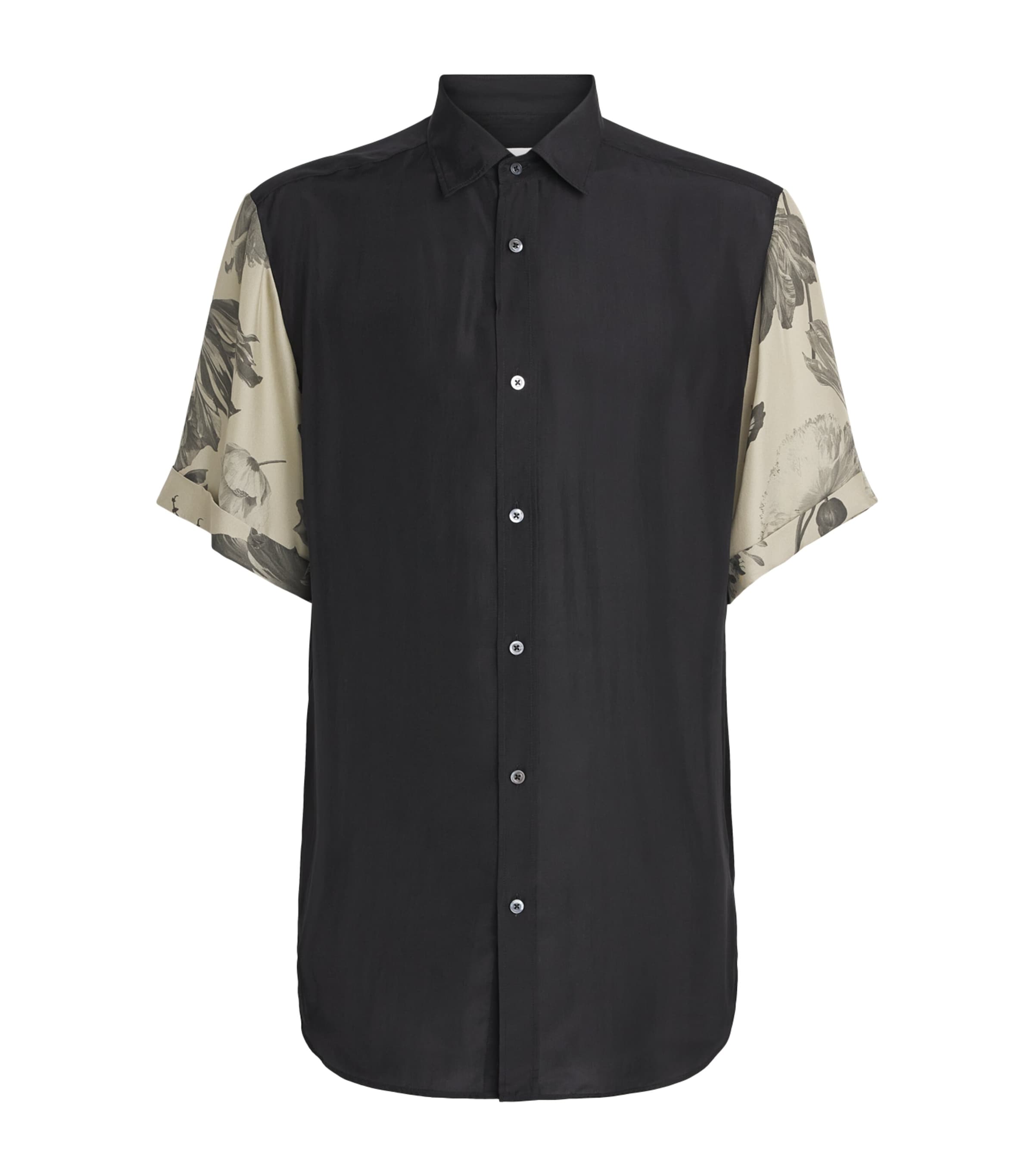 Maison Margiela Mens Silk Floral-Sleeve Shirt Black Image 1