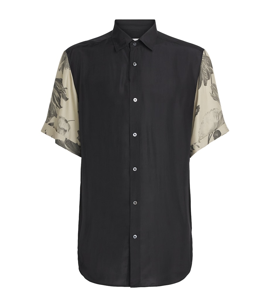 Maison Margiela Mens Silk Floral-Sleeve Shirt Black Image 1