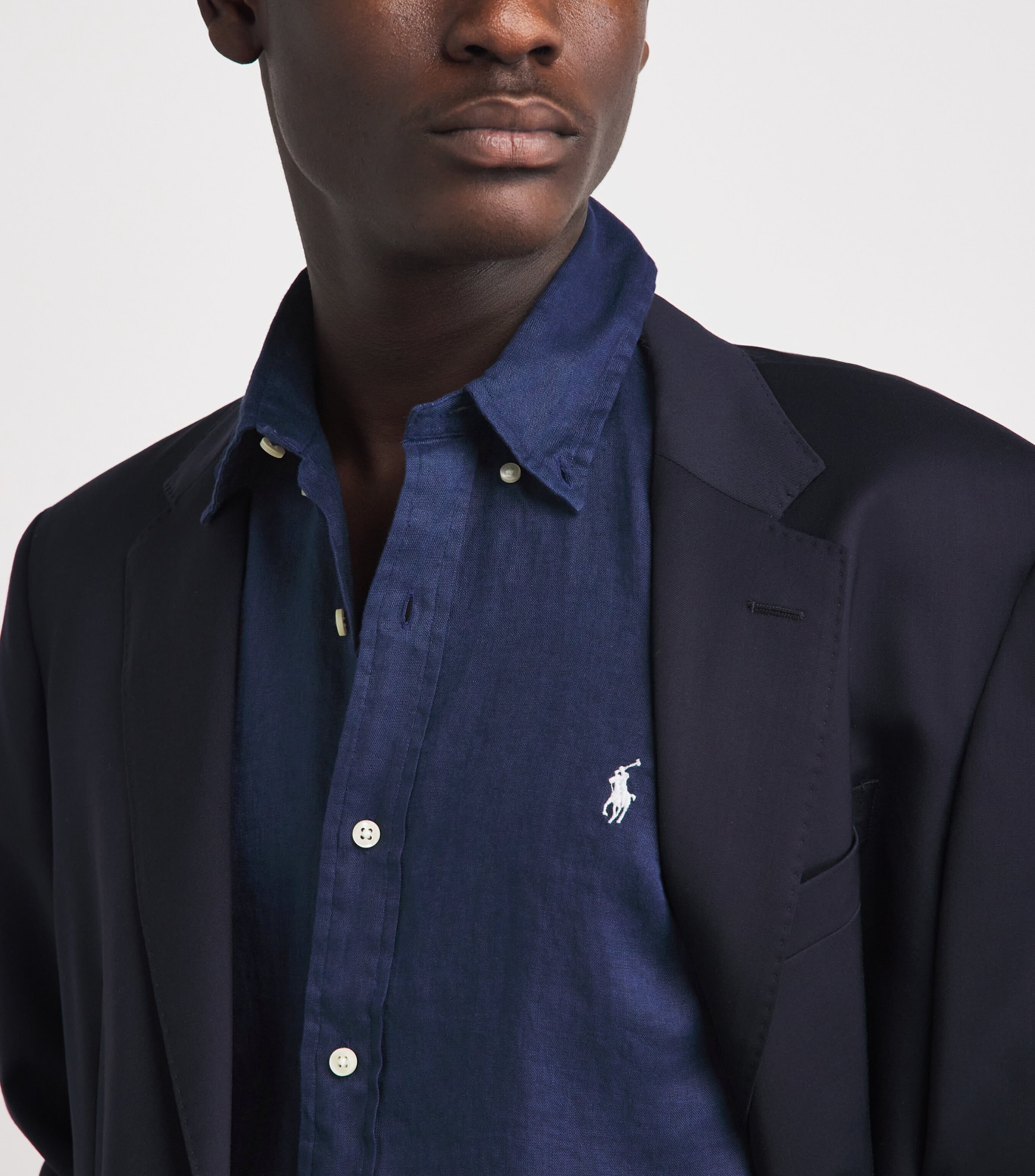Polo Ralph Lauren Mens Linen Custom-Fit Shirt Nwprt Nvy W/ Whte Pp Image 3