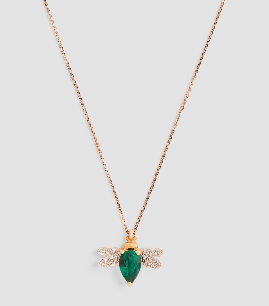 Rose Gold, Diamond and Emerald Honey Bee Necklace NO COLOUR Image 2