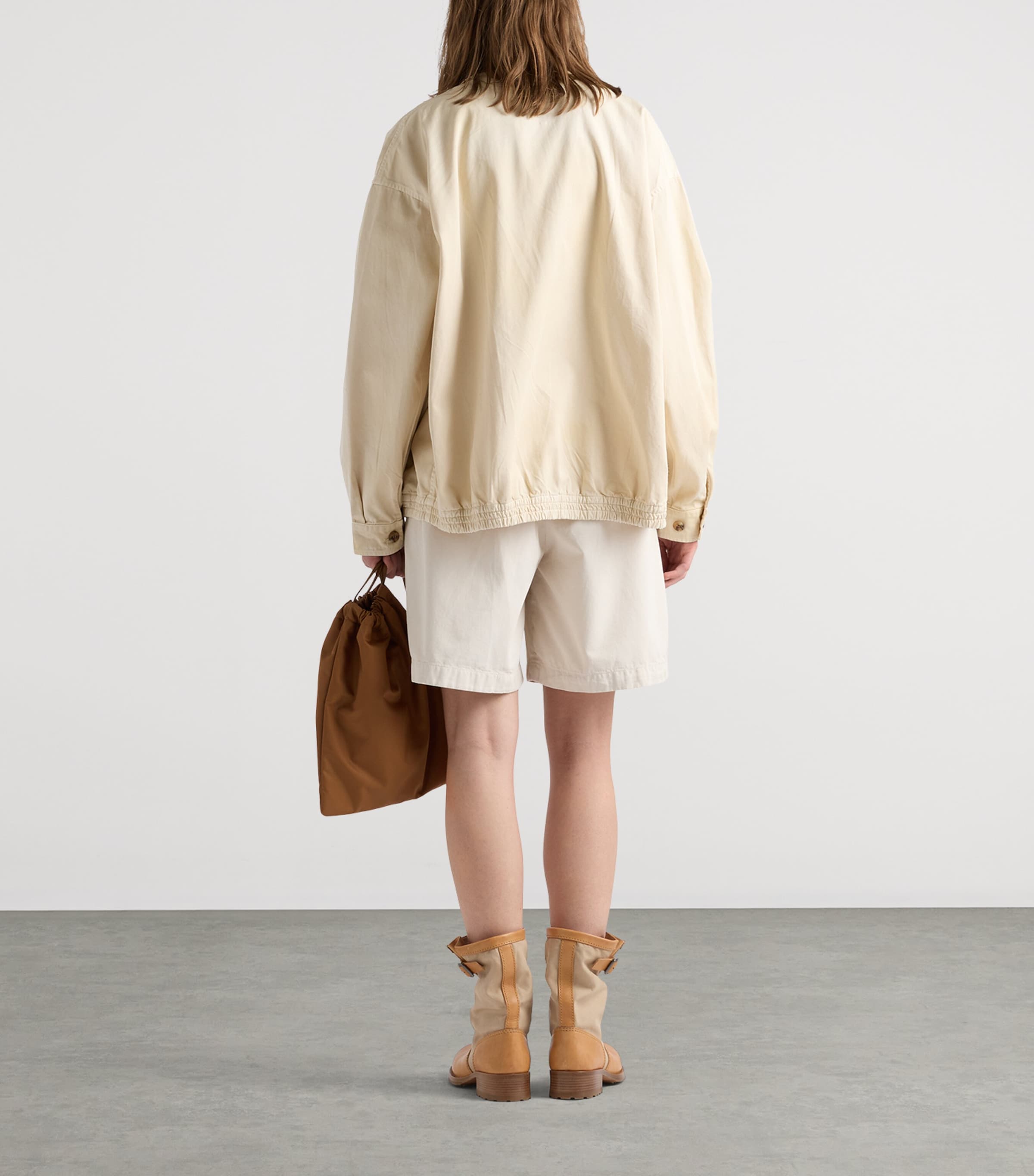 Prada Womens Leather-Trim Canvas Bomber Jacket Neutral Image 5