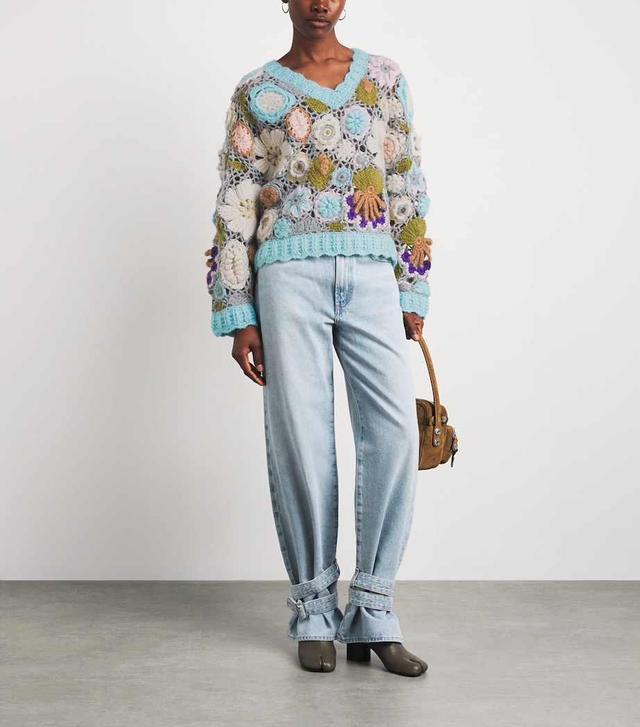GANNI Womens Mohair-Blend Dreamy Floral Sweater Multicolour Image 2